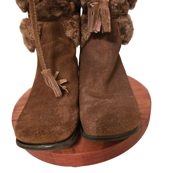 Sonoma Brown Suede Tall booths with Ties Faux Fur Size 6 Boho - Picture 9 of 9